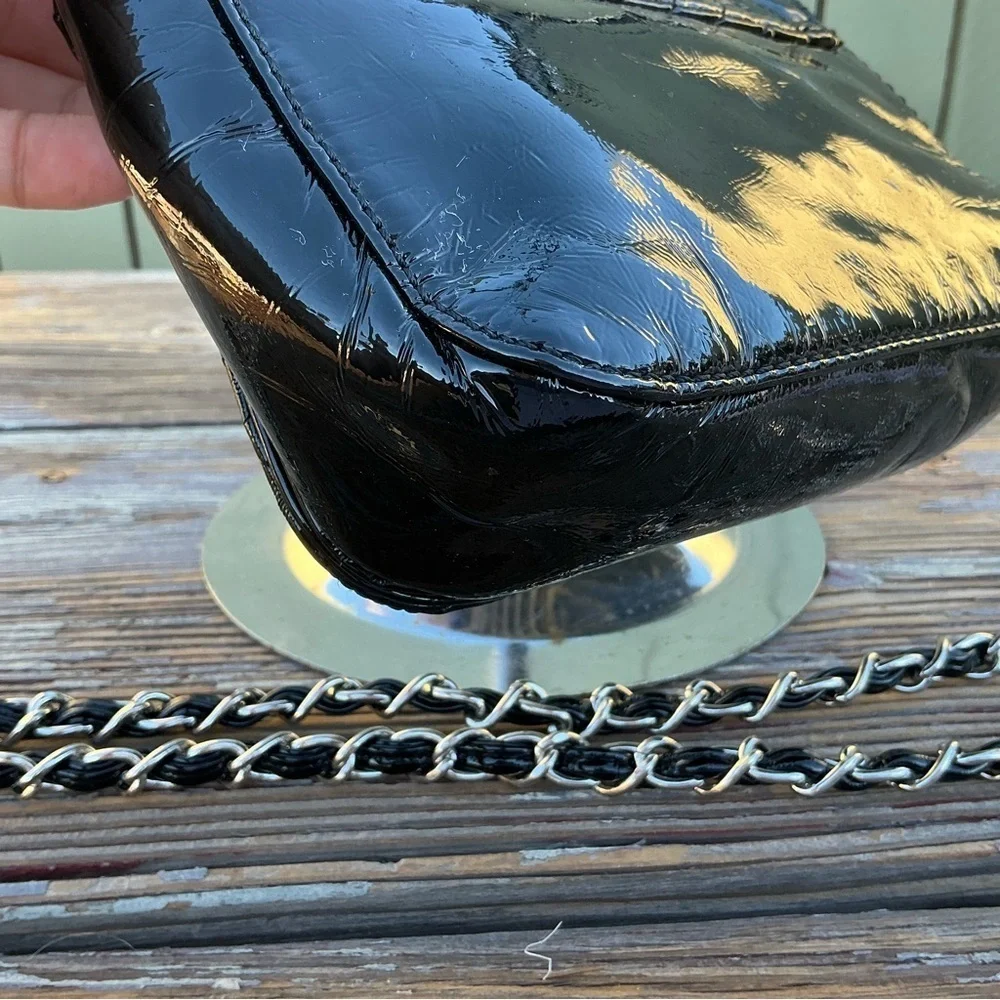 Big Buddha Black Chevron Patent Leather Crossbody/Shoulder Black Bag Chain Strap